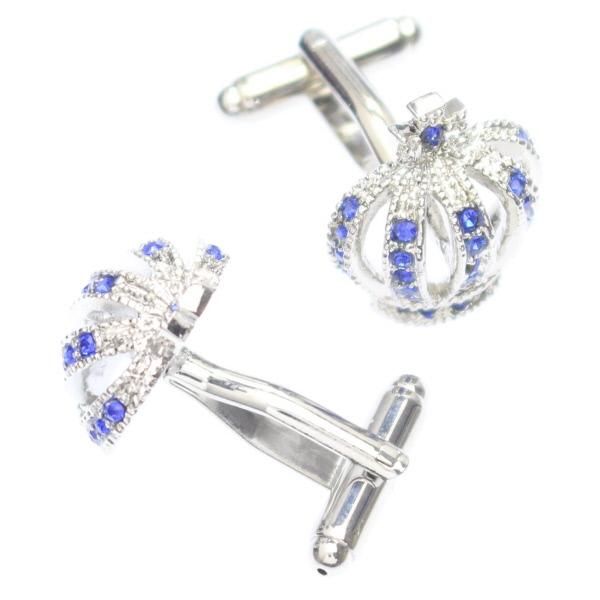 シルバー×ブルーストーン・きらきら王冠のカフス(カフリンクス/カフスボタン)