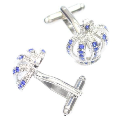 シルバー×ブルーストーン・きらきら王冠のカフス(カフリンクス/カフスボタン)