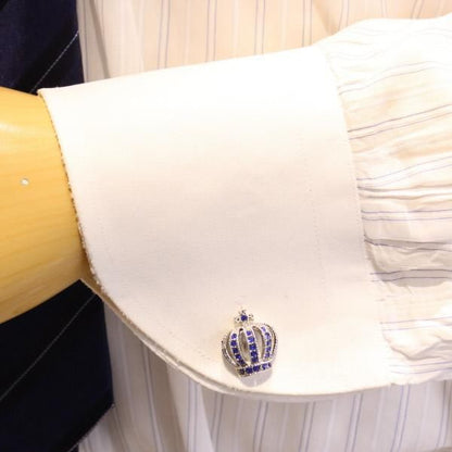 シルバー×ブルーストーン・きらきら王冠のカフス(カフリンクス/カフスボタン)