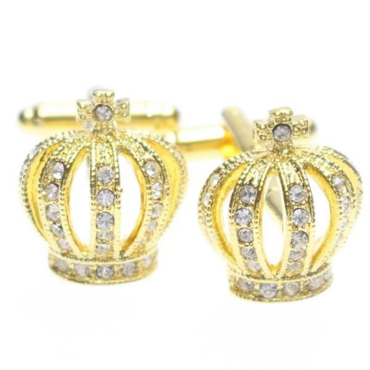 ゴールド×クリアストーン・きらきら王冠のカフス(カフリンクス/カフスボタン)