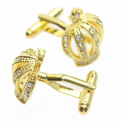 ゴールド×クリアストーン・きらきら王冠のカフス(カフリンクス/カフスボタン)