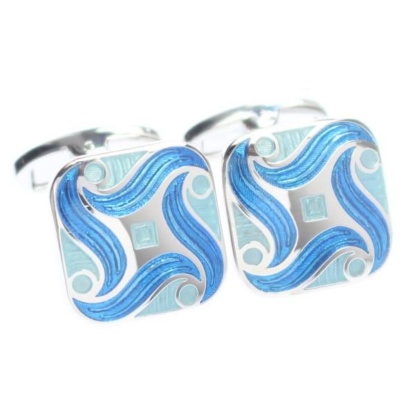 そよ風の様な爽やかさ・ブルー・ウェーブデザインのカフス(カフリンクス/カフスボタン)