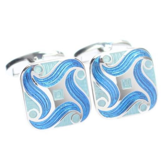 そよ風の様な爽やかさ・ブルー・ウェーブデザインのカフス(カフリンクス/カフスボタン)