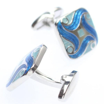 そよ風の様な爽やかさ・ブルー・ウェーブデザインのカフス(カフリンクス/カフスボタン)