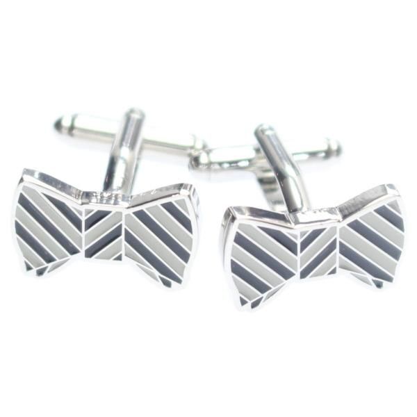 ブラック×グレー・リボンのカフス(カフリンクス/カフスボタン)