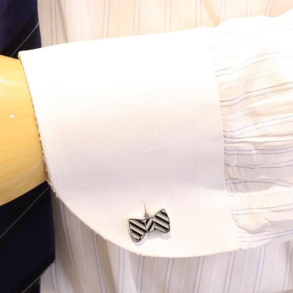 ブラック×グレー・リボンのカフス(カフリンクス/カフスボタン)