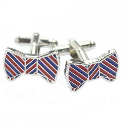 ブルー×レッド・リボンのカフス(カフリンクス/カフスボタン)