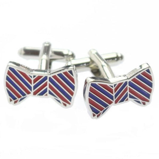ブルー×レッド・リボンのカフス(カフリンクス/カフスボタン)