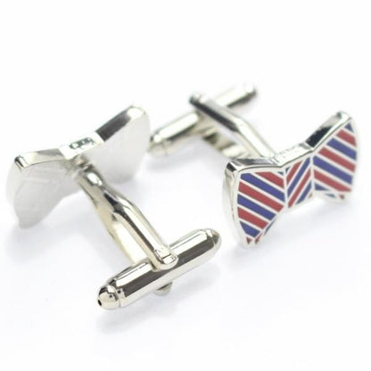 ブルー×レッド・リボンのカフス(カフリンクス/カフスボタン)