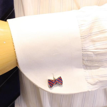 ブルー×レッド・リボンのカフス(カフリンクス/カフスボタン)