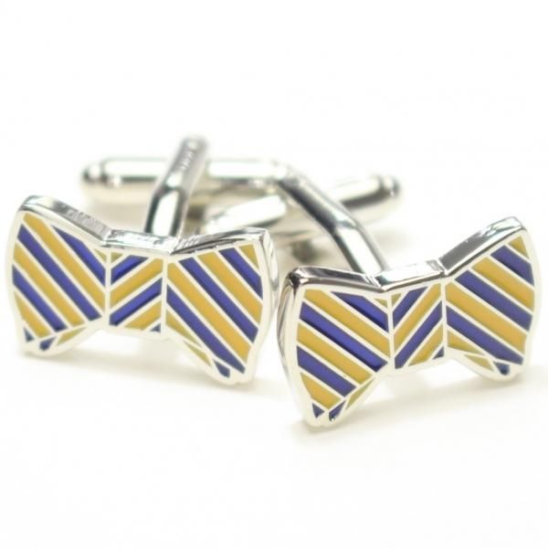 ブルー×イエロー・リボンのカフス(カフリンクス/カフスボタン)