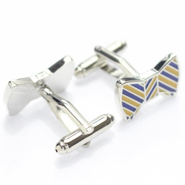 ブルー×イエロー・リボンのカフス(カフリンクス/カフスボタン)