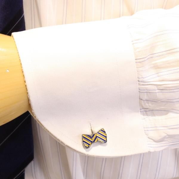 ブルー×イエロー・リボンのカフス(カフリンクス/カフスボタン)