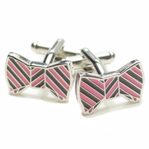 ブラウン×ピンク・リボンのカフス(カフリンクス/カフスボタン)