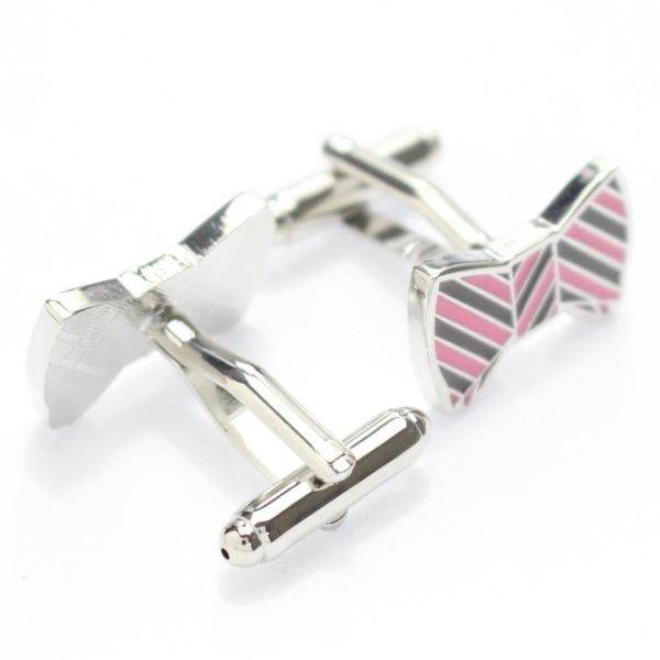 ブラウン×ピンク・リボンのカフス(カフリンクス/カフスボタン)