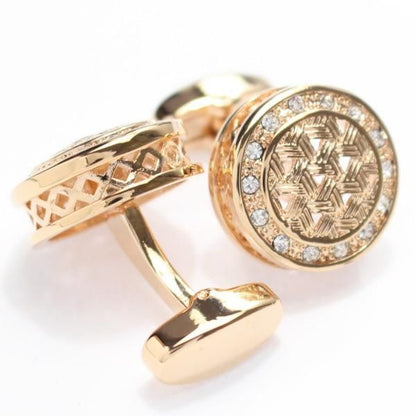 ピンクゴールド・ラウンド・編みデザインのカフス(カフリンクス/カフスボタン)