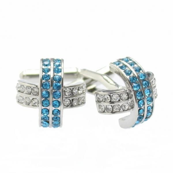 クロスライン・ブルージルコン×クリアストーンのドームカフス(カフリンクス/カフスボタン)