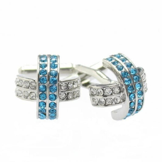 クロスライン・ブルージルコン×クリアストーンのドームカフス(カフリンクス/カフスボタン)