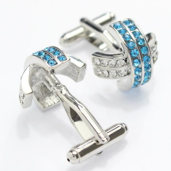 クロスライン・ブルージルコン×クリアストーンのドームカフス(カフリンクス/カフスボタン)