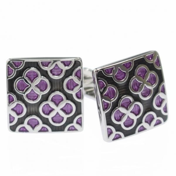 パープル・お花模様のスクエアカフス(カフリンクス/カフスボタン)