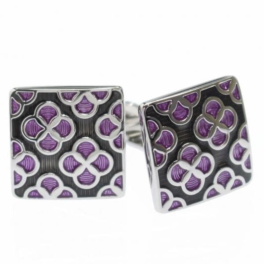 パープル・お花模様のスクエアカフス(カフリンクス/カフスボタン)