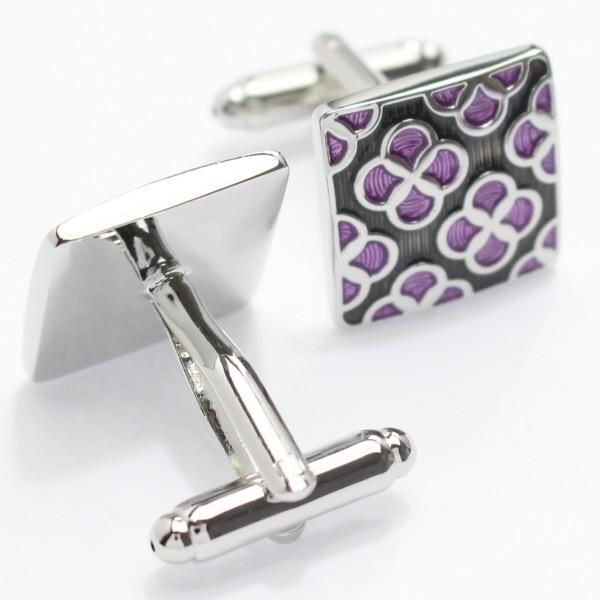 パープル・お花模様のスクエアカフス(カフリンクス/カフスボタン)