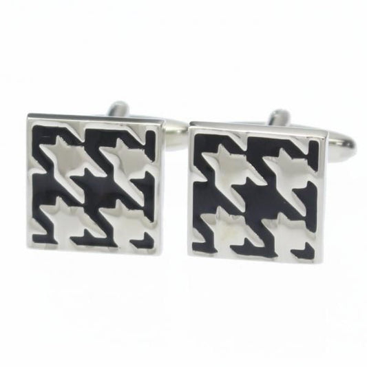 シルバー×ブラック・千鳥格子のカフス(カフリンクス/カフスボタン)