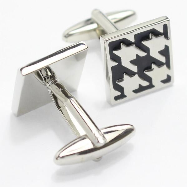 シルバー×ブラック・千鳥格子のカフス(カフリンクス/カフスボタン)