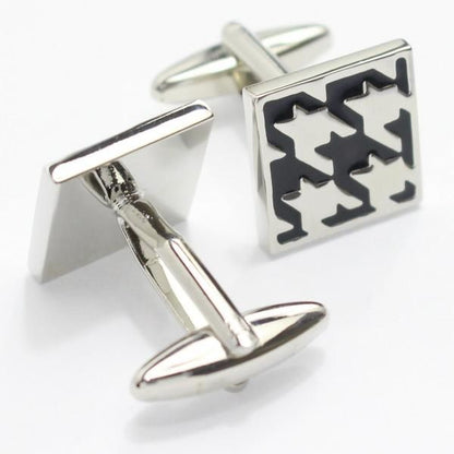シルバー×ブラック・千鳥格子のカフス(カフリンクス/カフスボタン)