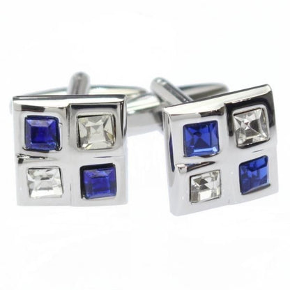 ブルーストーン×クリアストーンのブロックカフス(カフリンクス/カフスボタン)