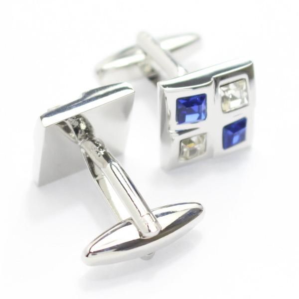 ブルーストーン×クリアストーンのブロックカフス(カフリンクス/カフスボタン)