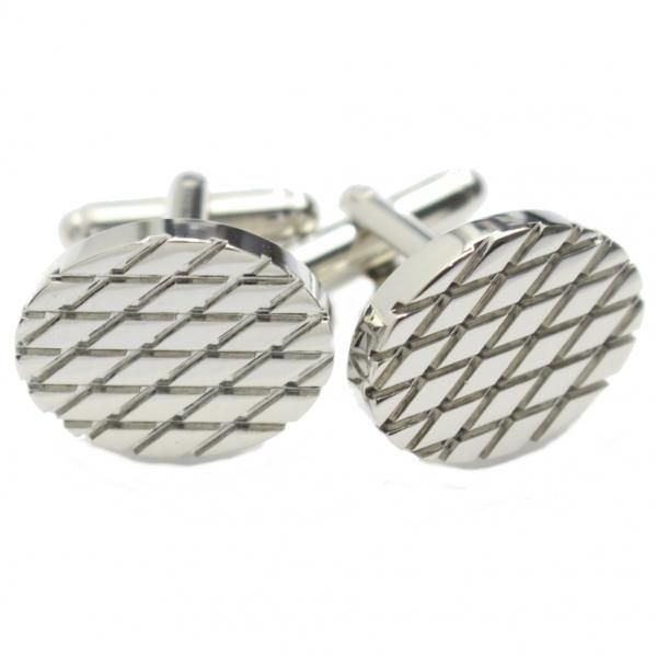 シルバー・オーバル・ダイヤ柄のカフス(カフリンクス/カフスボタン)