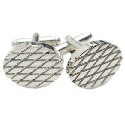 シルバー・オーバル・ダイヤ柄のカフス(カフリンクス/カフスボタン)