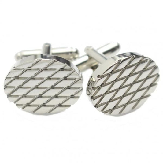 シルバー・オーバル・ダイヤ柄のカフス(カフリンクス/カフスボタン)