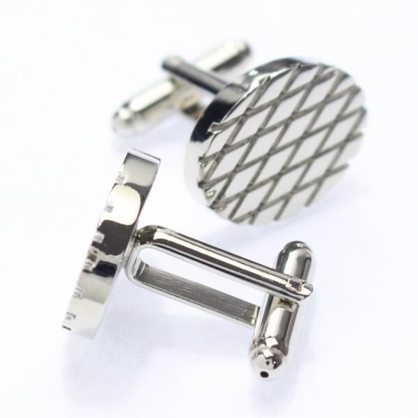 シルバー・オーバル・ダイヤ柄のカフス(カフリンクス/カフスボタン)