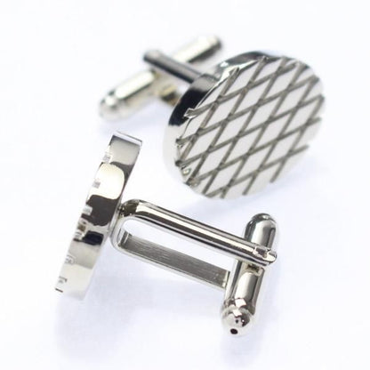 シルバー・オーバル・ダイヤ柄のカフス(カフリンクス/カフスボタン)