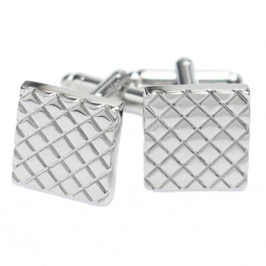 シルバー・スクエア・ダイヤ柄のカフス(カフリンクス/カフスボタン)