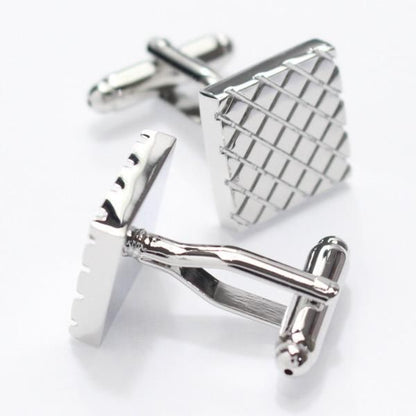シルバー・スクエア・ダイヤ柄のカフス(カフリンクス/カフスボタン)