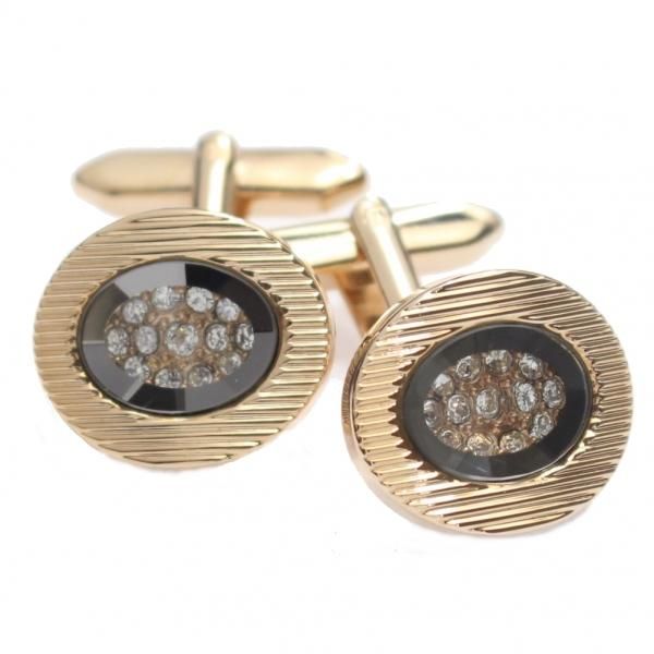 ゴールド・オーバル・きらきらストーンのカフス(カフリンクス/カフスボタン)