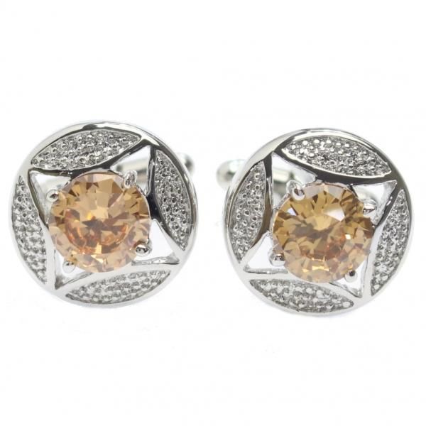 ラウンド・シルバー×オレンジストーンのきらきらカフス(カフリンクス/カフスボタン)