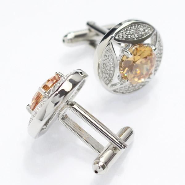ラウンド・シルバー×オレンジストーンのきらきらカフス(カフリンクス/カフスボタン)