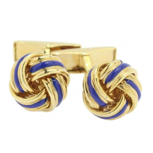 ゴールド×ブルーライン・結び目のカフス(カフリンクス/カフスボタン)