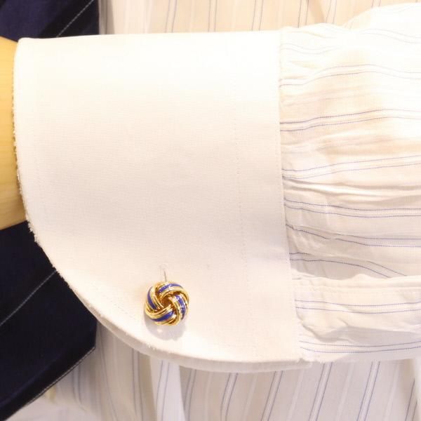 ゴールド×ブルーライン・結び目のカフス(カフリンクス/カフスボタン)