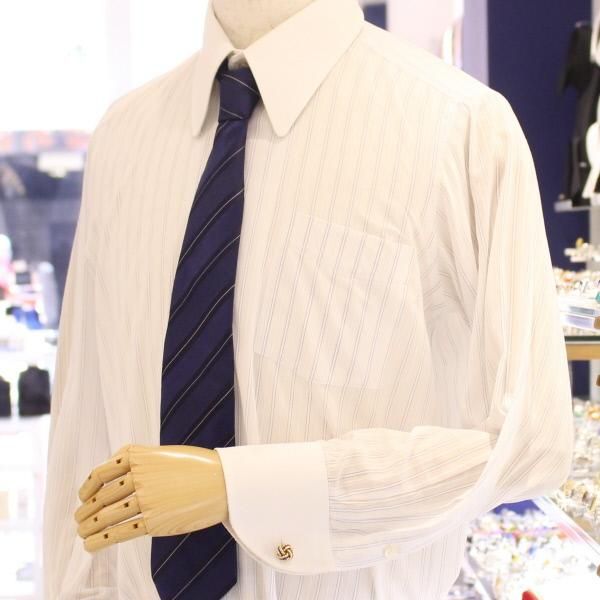 ゴールド×ブルーライン・結び目のカフス(カフリンクス/カフスボタン)