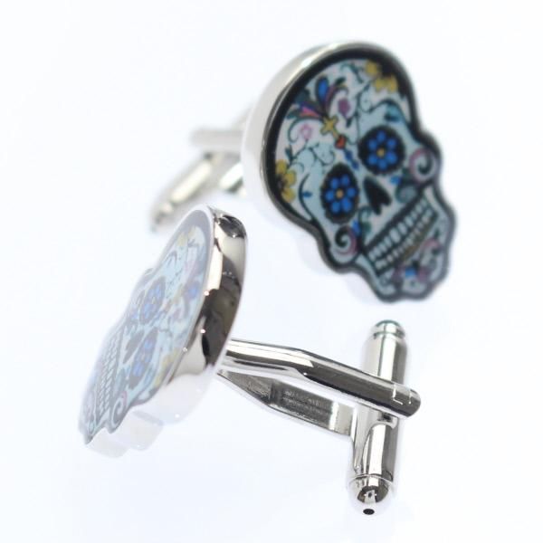 ドクロ・お花イラストのユニークカフス(カフリンクス/カフスボタン)