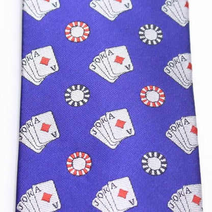 青・気分はカジノディーラー!ポーカー・トランプ&チップの刺繍柄面白ネクタイ