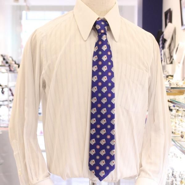 青・気分はカジノディーラー!ポーカー・トランプ&チップの刺繍柄面白ネクタイ