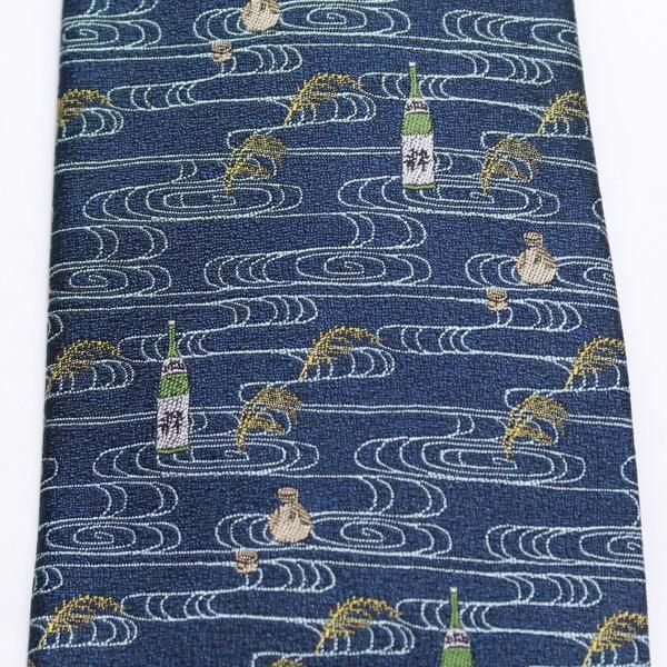 【富士桜工房】緑・日本酒・日本製シルクジャカードの和風ネクタイ