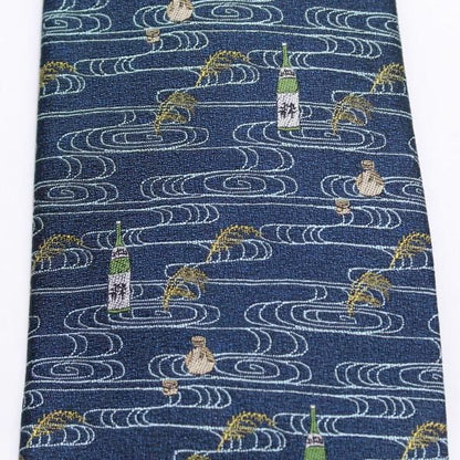 【富士桜工房】緑・日本酒・日本製シルクジャカードの和風ネクタイ