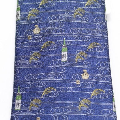 【富士桜工房】紺・日本酒・日本製シルクジャカードの和風ネクタイ